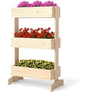 CostwayJardin Vertical avec 3 Étagères Parterre de Fleurs avec 3 Bacs ... pas cher