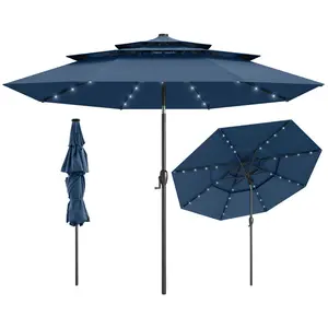 CostwayParasol de Patio Solaire de 313 cm avec 32 Lumières LED Toit Aé... pas cher