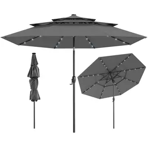 CostwayParasol de Patio Solaire de 313 cm avec 32 Lumières LED Toit Aé... pas cher