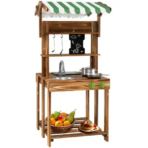 CostwayCuisine à Boue Double Face Jeu de Barbecue en Bois avec Auvent ... pas cher