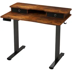 CostwayBureau Assis-Debout Electrique 100x60 cm avec 2 Tiroirs Réglabl... pas cher