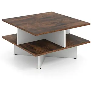 CostwayTable Basse Carrée à 2 Niveaux de 60 cm avec 4 Compartiments de... pas cher