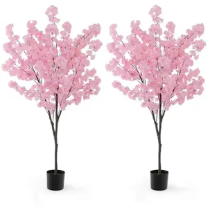 COSTWAY Plante Artificielle Fleurs Roses 190CM en Pot Remplies de Cime...
