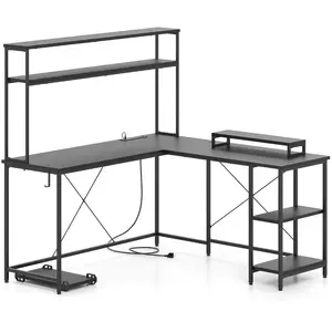 CostwayBureau d'Ordinateur Reversible en Forme de L avec Bande LED et ... pas cher