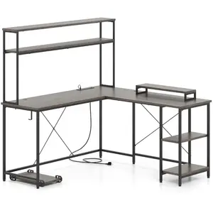 CostwayBureau d'Ordinateur Reversible en Forme de L avec Bande LED et ... pas cher