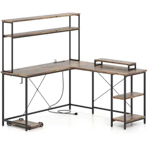 CostwayBureau d'Ordinateur Reversible en Forme de L avec Bande LED et ... pas cher