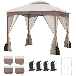 CostwayTonnelle de Jardin 300x300 cm avec Parois en Filet Tente de Rec... pas cher