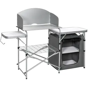 CostwayTable de Camping Extérieur avec Rangement Cuisine de Camp Pliab...
