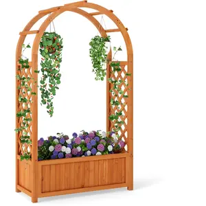 CostwayBac de Jardin Surélevé avec Treillis Toit Enveloppé Doublure Dr... pas cher