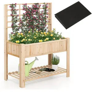 CostwayJardinière Surélevée avec Treillis Bac à Plantes en Bois avec P... pas cher
