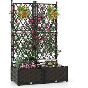 CostwayJardinière avec Treillis sur Pied Double Bac à Fleur Auto-arros... pas cher