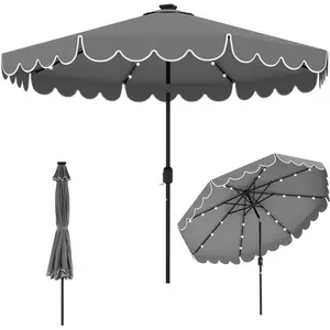 CostwayParasol de Patio de 3 M avec 24 Lumières LED Réglage de l'Incli... pas cher