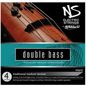 D'Addario NS610 E-Traditional bas set 3/4 Scale, Medium Tension - Snar...