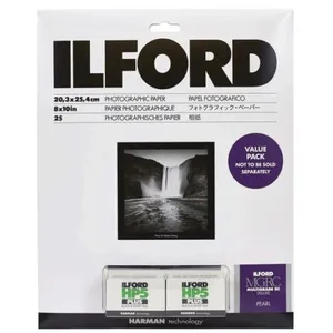 Comparateur de prix : Ilford Papier Multigrade RC Deluxe Pearl 20,3  x 25,4cm - 25 feuilles + 2 films HP5 Plus