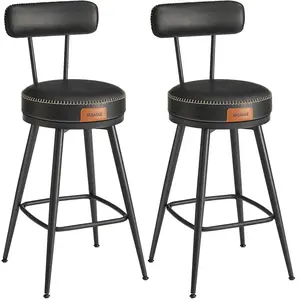 VASAGLE EKHO Collection - Tabourets de bar design en PU (Lot de 2&4), Noir D'encre / 54P x 54L x 91H cm / 2 pas cher