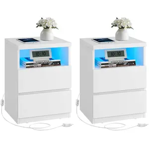 VASAGLE Table de chevet avec éclairage LED, 2 pas cher
