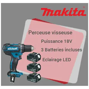 Makita Perceuse visseuse 18 V Li-Ion - 4 Ah - Diamètre 13mm - 3 Batteries pas cher