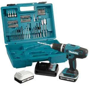 Perceuse visseuse à percussion 18V 42 Nm MAKITA 2 batt.BL1820G + chargeur + 74 pièces pas cher
