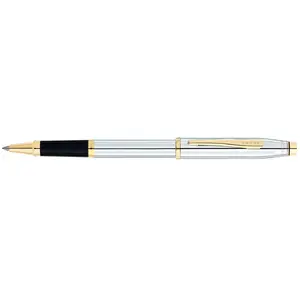 CROSS Century II Medalist - Stylo roller rechargeable - Avec attributs plaqués or 23 carats - En chrome poli - Écrin classique et recharge incluse pas cher