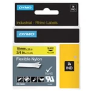 Comparateur de prix : DYMO Rhino - Etiquettes Industrielles Nylon Flexible 19mm x 3.5m - Noir sur Jaune