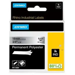 Newell Rubbermaid DYMO 18487 Ruban Polyester Metallisé Permanent Noir sur Argent 19mmx5.5m