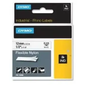 Comparateur de prix : DYMO Rhino - Etiquettes Industrielles Nylon Flexible 12mm x 3.5m - Noir sur Blanc