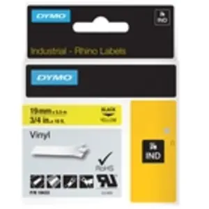 Comparateur de prix : DYMO 18433 Rhino Ruban Vinyl Color&eacute; Noir sur Jaune 19mm x 5.5m
