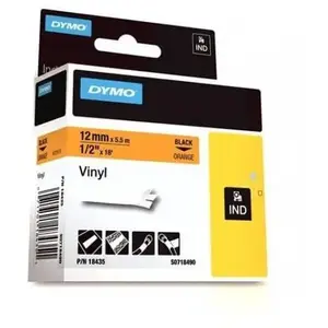 Comparateur de prix : DYMO 18435 Rhino Ruban Vinyl Color&eacute; Noir sur Orange 12mm x 5.5m