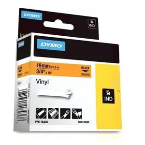 DYMO 18436 Rhino Ruban Vinyl Coloré Noir sur Orange 19mm x 5.5m pas cher