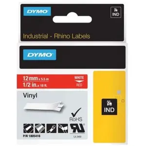Comparateur de prix : DYMO Rhino - Etiquettes Industrielles Vinyle 12mm x 5.5m - Blanc sur Rouge