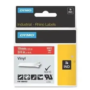 DYMO Rhino - Etiquettes Industrielles Vinyle 19mm x 5.5m - Blanc sur Rouge pas cher