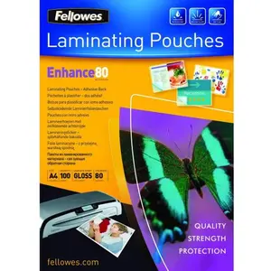 Pochettes à plastifier Fellowes dos adhésif A4 80 microns pas cher