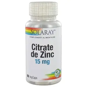 Comparateur de prix : Solaray Citrate De Zinc 15mg 60 Capsules Végétales