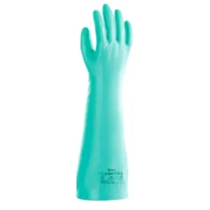 Comparateur de prix : Ansell AlphaTec 37-185 Gants Protection Chimique en Nitrile, Gant Impérméable Très Résistant Liquides et Solvants, EPI Homme Femme, Réutilisable, Vert, Taille M (1 Paire)