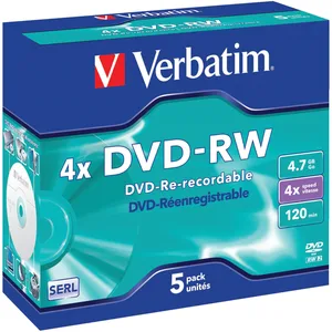 Comparateur de prix : Verbatim® Lot de 5 DVD-RW réutilisables 4,7 Go 120 min 4 x (5 pièces)