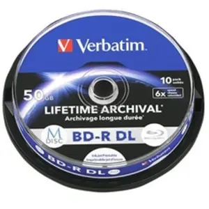 1x10 Verbatim M-Disc BD-R BluRay 50GB 6x Speed Cakebox printable (43847) pas cher