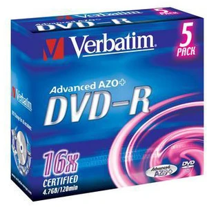 Comparateur de prix : Verbatim Verbatim - 5 x DVD-R - 4.7 Go 16x - argent mat - boîtier CD