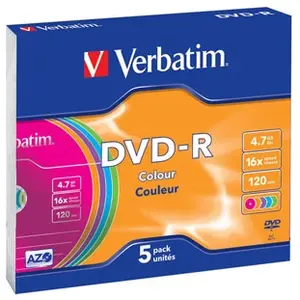 Comparateur de prix : Verbatim - dvd-r 16x couleur, 5 pièces en slimcase (43557)