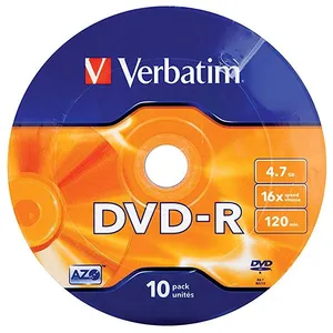 Comparateur de prix : Verbatim VERBATIM 43729 ""DVD-R 4,7 Go 16 x 10 Wrap Broche Argent
