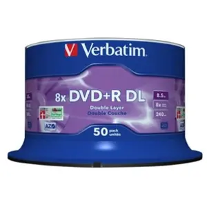 Comparateur de prix : VERBATIM - 50 x DVD+R DL - 8.5 Go (240 minutes) 8x - argent mat - spindle