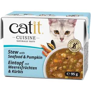 Comparateur de prix : 12x95 g ragoût Catit Cuisine aux fruits de mer et au potiron, nourriture humide pour chat