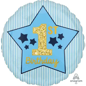 Comparateur de prix : Amscan Ballon aluminium rond 43 cm :  1er Anniversaire - Bleu