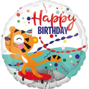 Comparateur de prix : RueDeLaFete Ballon Aluminum rond : Happy Birthday : Tigre - 43 cm