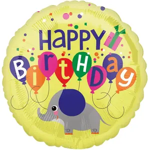 Comparateur de prix : RueDeLaFete Ballon aluminium rond 43 cm : Happy birthday - Eléphant