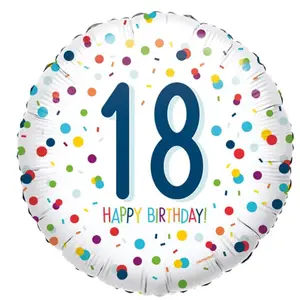 Comparateur de prix : RueDeLaFete Ballon Aluminum rond : Confettis - Happy Birthday 18 ans - 43 cm