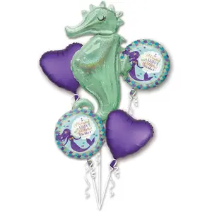 Comparateur de prix : Amscan Bouquet de 5 ballons Aluminium - Mermaid - Hippocampe et sirène