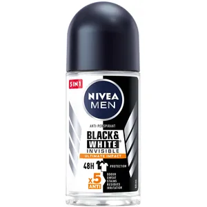 Comparateur de prix : Nivea Roll On Men 50 ml (lot de 6) Invisible for Black & White Ultimate Impact Protection longue durée contre les taches jaunes 48 heures de protection avec soin de la peau