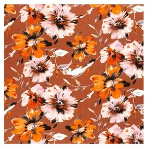 GENERIQUE Tissu jersey viscose imprimé fleurs vendu au mètre(...) - Orange