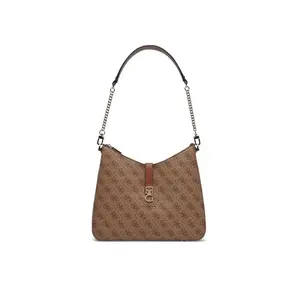 GUESS Zamira Hobo Shoulder, Sac à bandoulière Femme, Logo Taupe foncé, Taille Unique pas cher