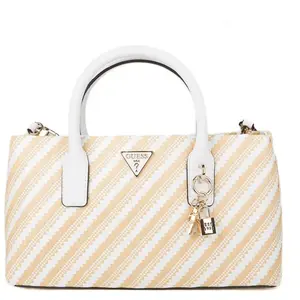 GUESS Simona Satchel Bag Natural/White pas cher